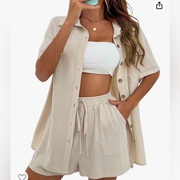 BIN#4 - AMAZON Women’s S Linen Shorts 2 Piece Tops and Shorts - Picture 1 of 4